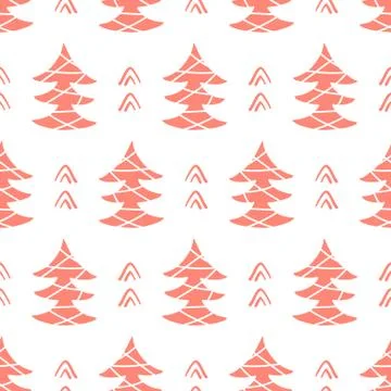 Winter forest tree doodles seamless pattern Stock Illustration