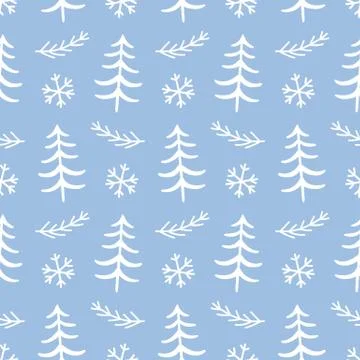 Winter forest tree doodles seamless pattern Stock Illustration
