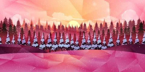 Winter forest, vector background low poly style Stock Illustration
