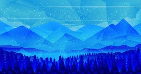 Winter forest, vector background low poly style Stock Illustration