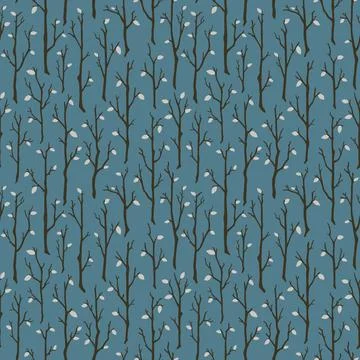 Winter forest vector seamless pattern. Woodland tree silhouettes on blue Illustrazione stock