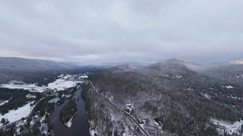 Winter fpv flyover of mountain treeline Stock Footage 321178648