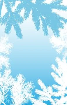 Winter frame of branches of spruce and pine trees, vertical background with.. Ilustración de archivo