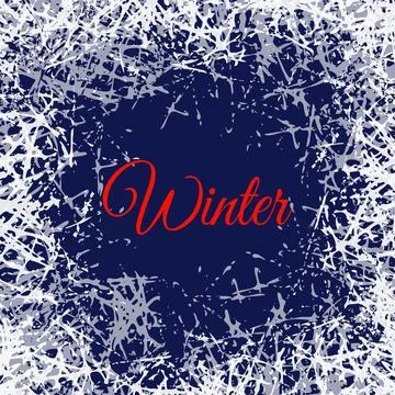 Winter frame with frosted patterns. White ice crystals design texture on freeze Stock Illustration