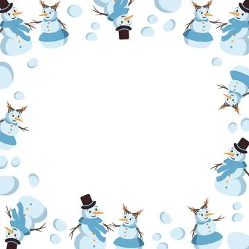 Winter frame with smiling snowmen and snowballs Stock Illustration