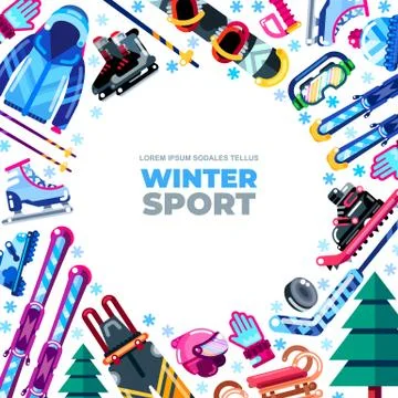 Winter frame with white background. Outdoor leisure activity stuff vector ill 스톡 일러스트