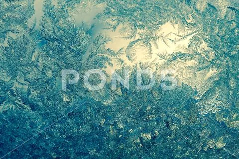Winter Frost Patterns on Window Retro Stock Photos