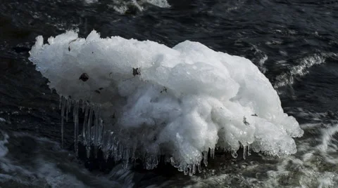Winter Frozen Stream, Close-up Stock Footage 68239806