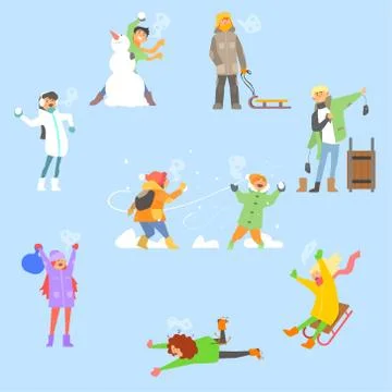Winter Fun and Activities. Vector Illustration Set Illustrazione stock