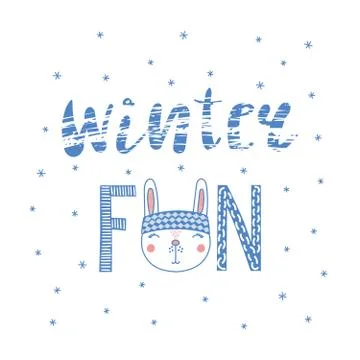 Winter fun bunny poster Stock Illustration
