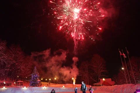 Winter fun with fireworks Stock Photos