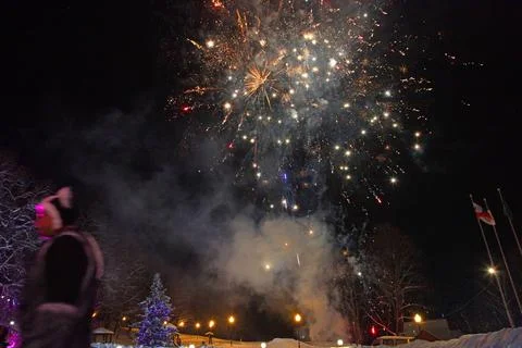 Winter fun with fireworks Stock Photos