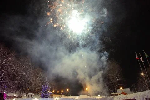 Winter fun with fireworks Stock Photos