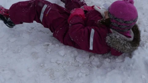 Winter fun, kid riding sleds on snow Stock-Footage 73703081