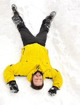 Winter fun man playing having a fun in snow Foto stock