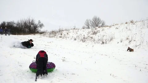 Winter fun. Skating from snowy mountains. Stock Footage 85281533