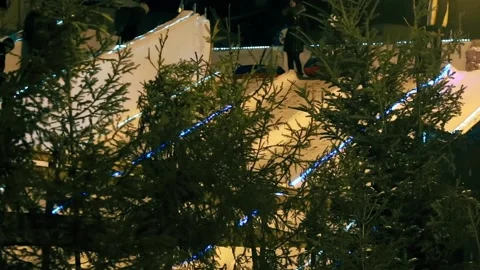 Winter fun sledding at night during Christmas holidays Stock Footage 120148072