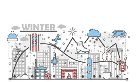 Winter fun vector flat line art illustration Illustrazione stock