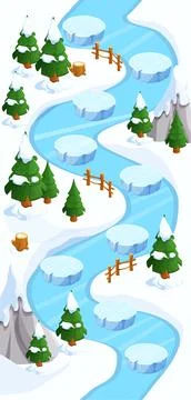 Winter Game map snow forest and ice gui background, template in cartoon style Stock Illustration