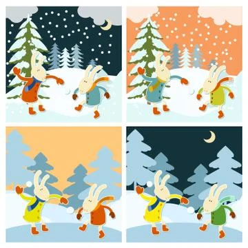 Winter games of hares Stock Illustration