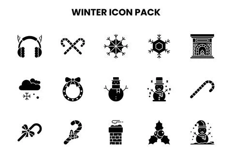Winter Glyph Bundle Icons Pack Stock Illustration