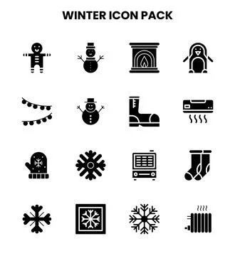 Winter Glyph Graphics Icons Pack Stock Illustration