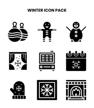 Winter Glyph Set Icons Pack Stock Illustration