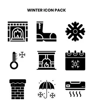 Winter Glyph Vector Icons Pack Stock Illustration