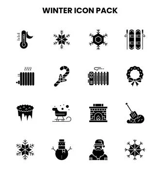 Winter Glyph Vector Icons Pack Stock Illustration