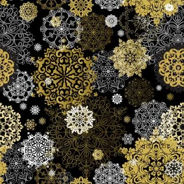 Winter golden black seamless pattern Stock Illustration