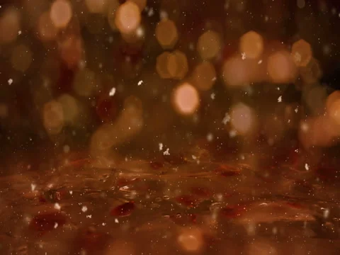 Winter Golden Motion background lights, snow falling on ice defocused bokeh loop Stock Footage 82432887