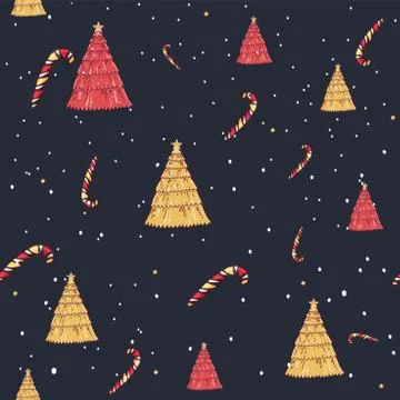 Winter graphic seamless pattern with christmas trees. Hand drawn vector Stock Illustration