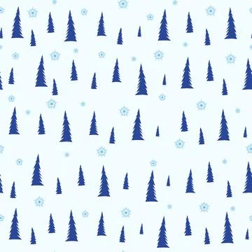 Winter graphic seamless pattern with christmas trees and snowflakes. Hand drawn Stock Illustration