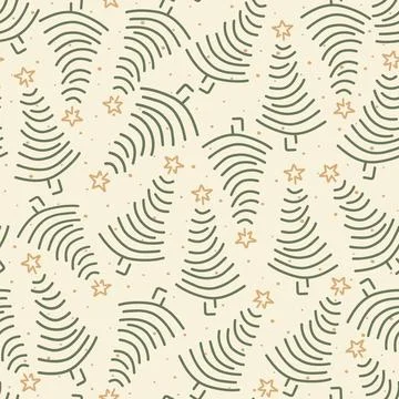 Winter graphic seamless pattern with christmas tree. Hand drawn vector new .. Stock Illustration