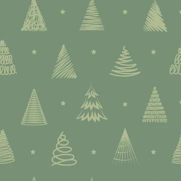 Winter graphic seamless pattern with christmas trees on green background. V.. Stock Illustration
