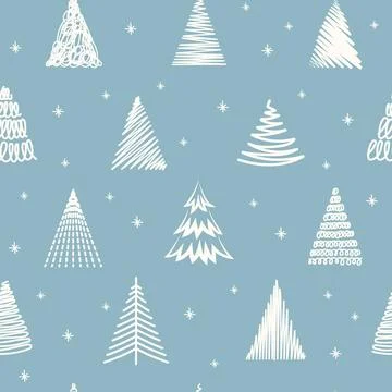 Winter graphic seamless pattern with christmas trees on gray background. Ve.. Stock Illustration