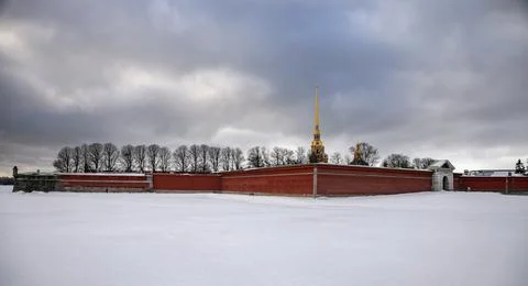 Winter gray sky over the Peter and Paul Fortress Stock Photos