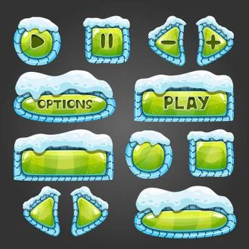 Winter green buttons with snow Stock Illustration
