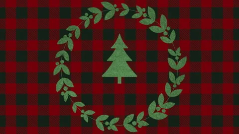 Winter green Christmas tree on red and black checkered pattern 스톡 동영상 221643101