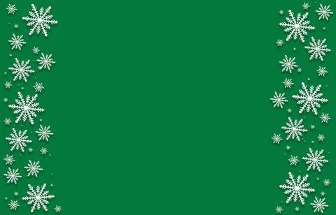 Winter green saturated bright background with white snowflakes on two sides. Stock Illustration