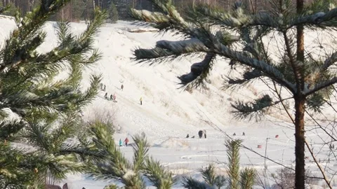 In winter, a group of people slide down the mountain on skis Stock Footage 147380773