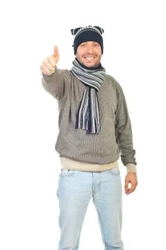 Winter guy giving thumbs 写真素材