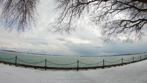Winter Harbourfront With Sounds of Wind and Snow Stock Footage 105137931