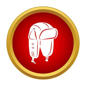 Winter hat with earflaps outline icon on a red button Stock Illustration