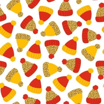 Winter hat with glitter effect endless pattern Stock Illustration