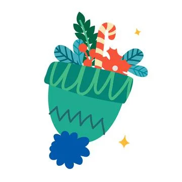 Winter hat with holiday decorations. Stock Illustration