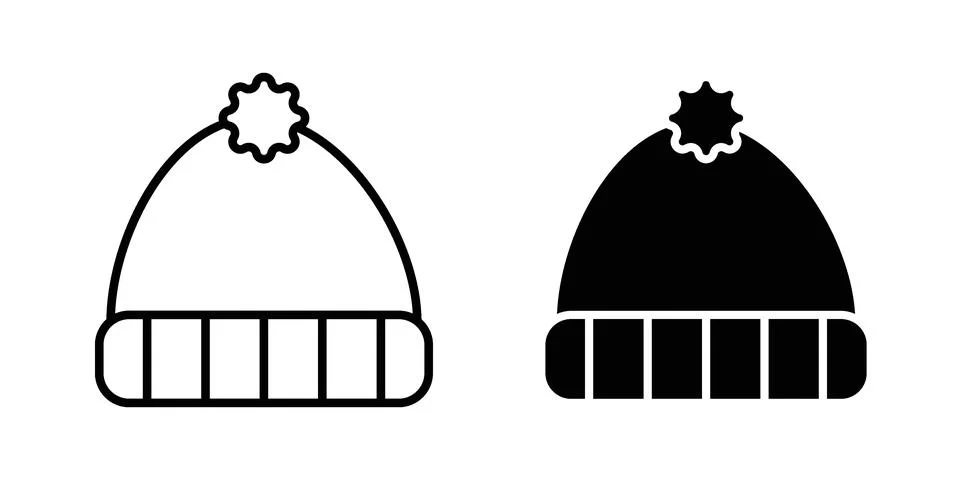 Winter hat icon drawing lines. Silhouette style vector bundle Stock Illustration