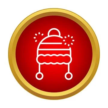 Winter hat line icon in red circle Stock Illustration