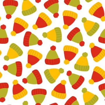 Winter hat pattern on white background 库存插图