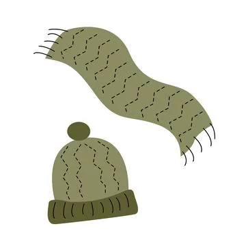 Winter hat with pompom and scarf flat design vector illustration Stock Illustration